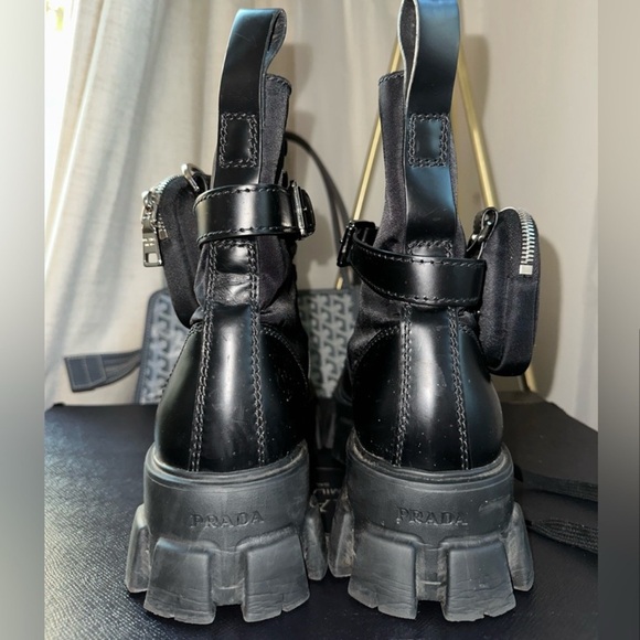 Prada monolith Leather and nylon combat boots with pouch - Picture 4 of 5